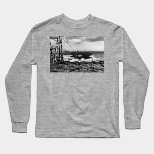 Rope foot bridge from plateau to rock island B&W Long Sleeve T-Shirt